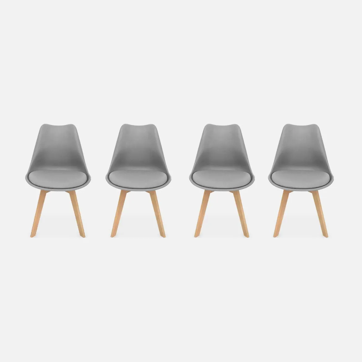 Set 4 sedie scandinave imbottite con gambe in legno