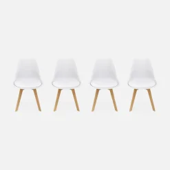 Set 4 sedie scandinave imbottite con gambe in legno
