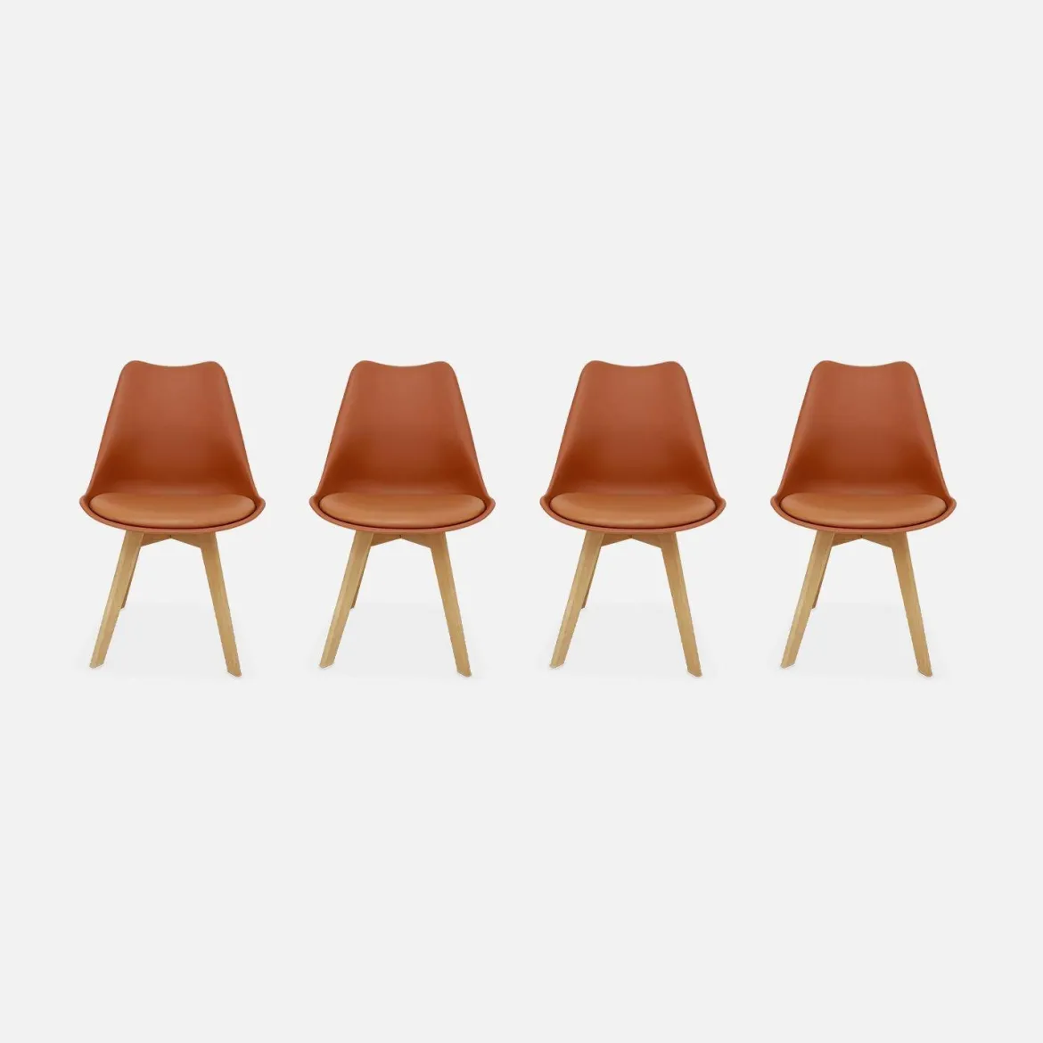 Set 4 sedie scandinave imbottite con gambe in legno