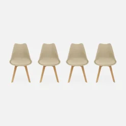 Set 4 sedie scandinave imbottite con gambe in legno