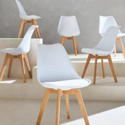 Set 6 sedie scandinave imbottite con gambe in legno