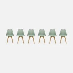 Set 6 sedie scandinave imbottite con gambe in legno