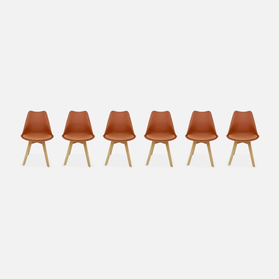 Set 6 sedie scandinave imbottite con gambe in legno