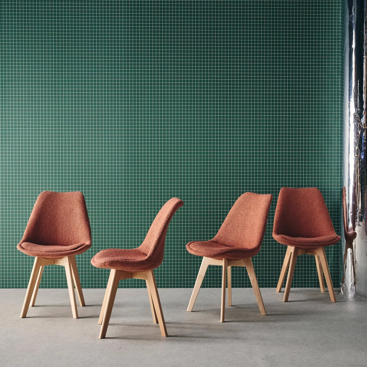 Set 4 sedie scandinave legno di faggio e bouclé strutturato