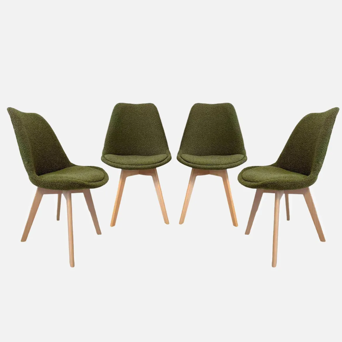 Set 4 sedie scandinave legno di faggio e bouclé strutturato