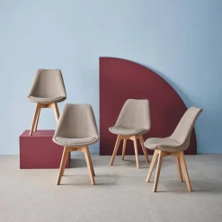 Set 4 sedie scandinave legno di faggio e bouclé strutturato