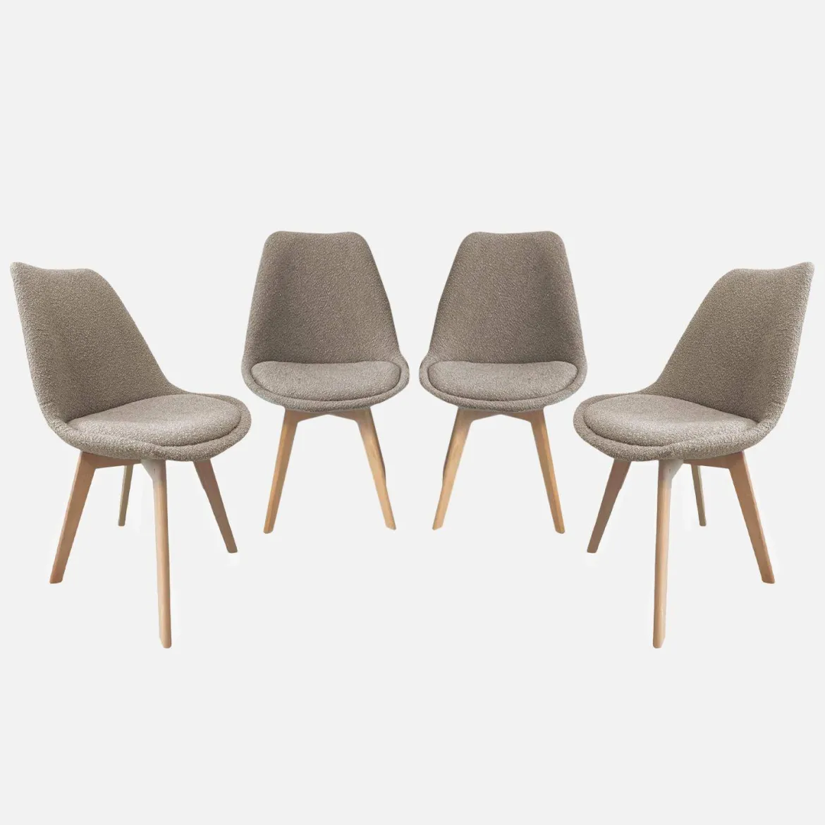 Set 4 sedie scandinave legno di faggio e bouclé strutturato