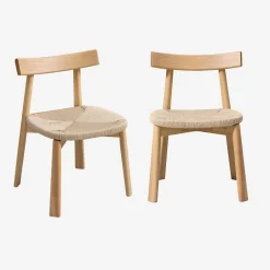 Set 2 sedie scandinave legno hevea seduta in corda