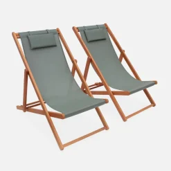 Set 2 sedie sdraio in legno con cuscino poggiatesta