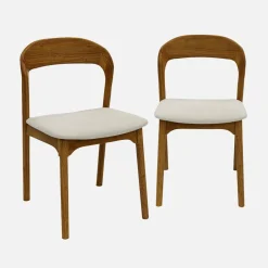 Set 2 sedie vintage in legno di hevea e tessuto