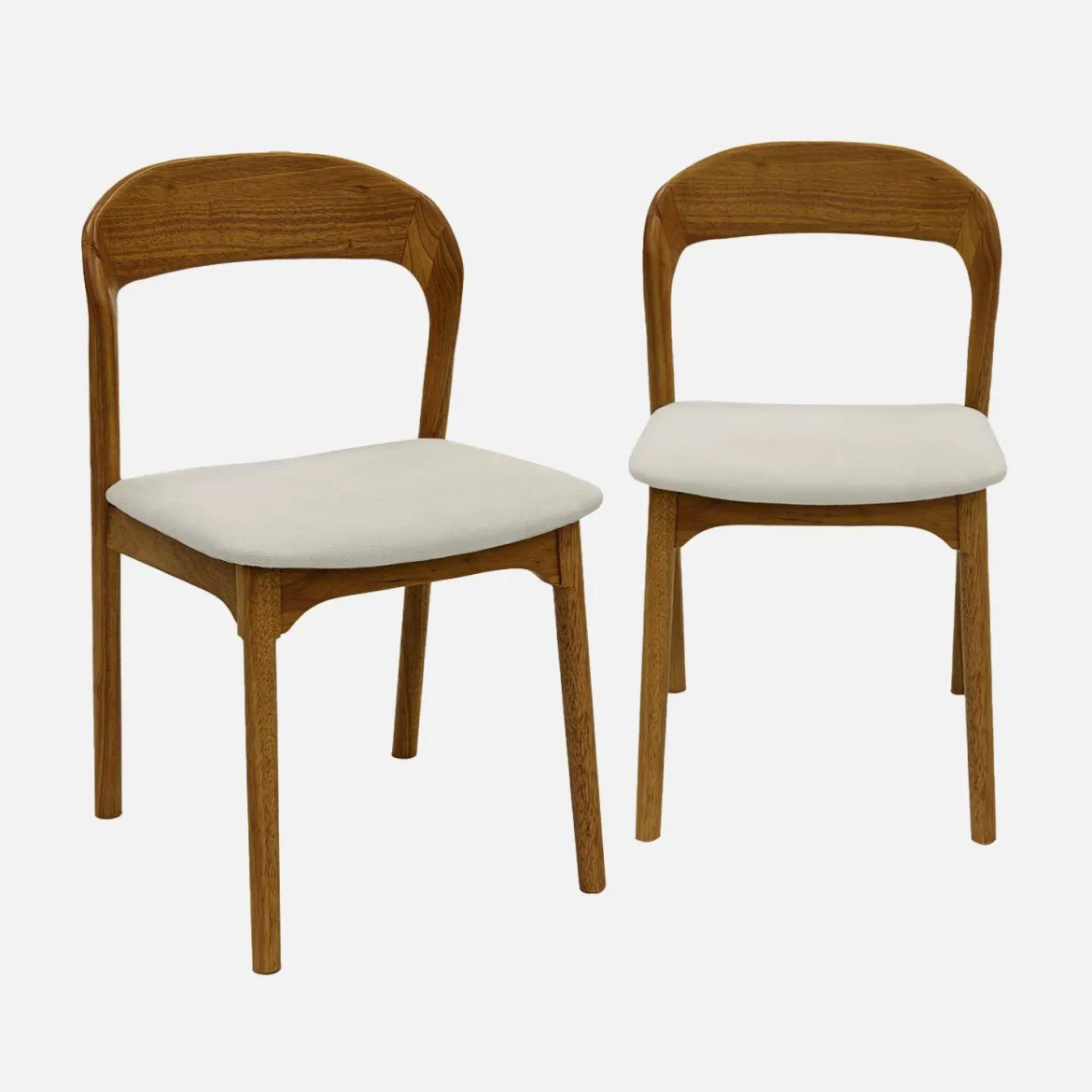 Set 2 sedie vintage in legno di hevea e tessuto