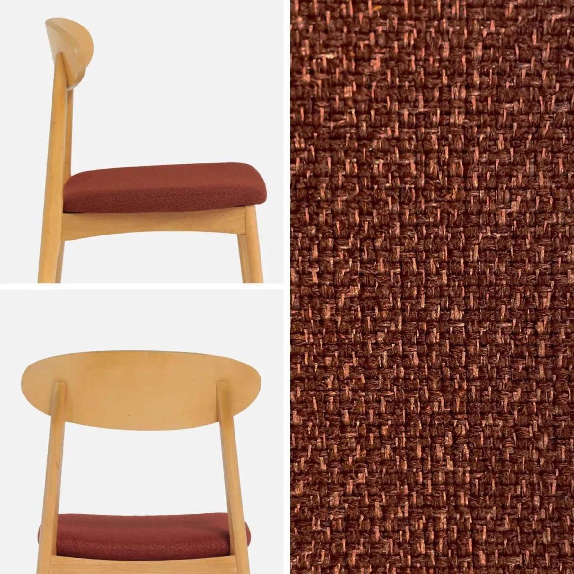 Set 2 sedie vintage in legno di hevea naturale e tessuto