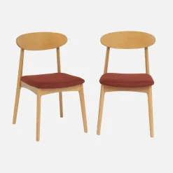 Set 2 sedie vintage in legno di hevea naturale e tessuto