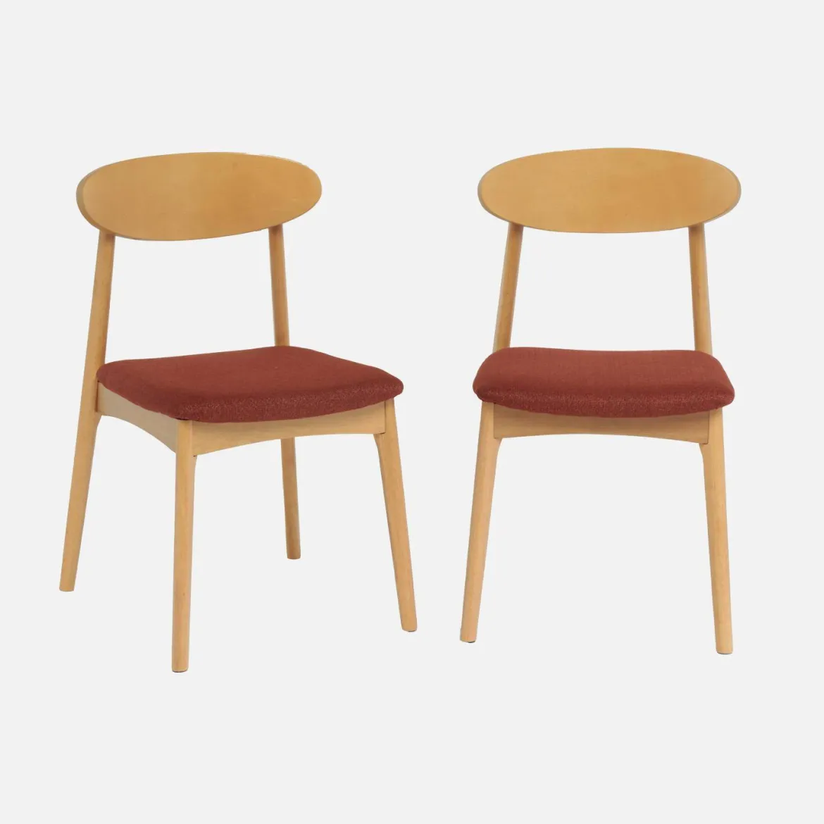 Set 2 sedie vintage in legno di hevea naturale e tessuto