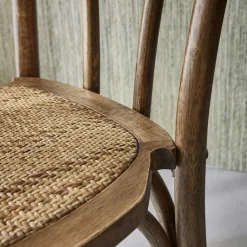 Set 2 sedie vintage in legno e rattan