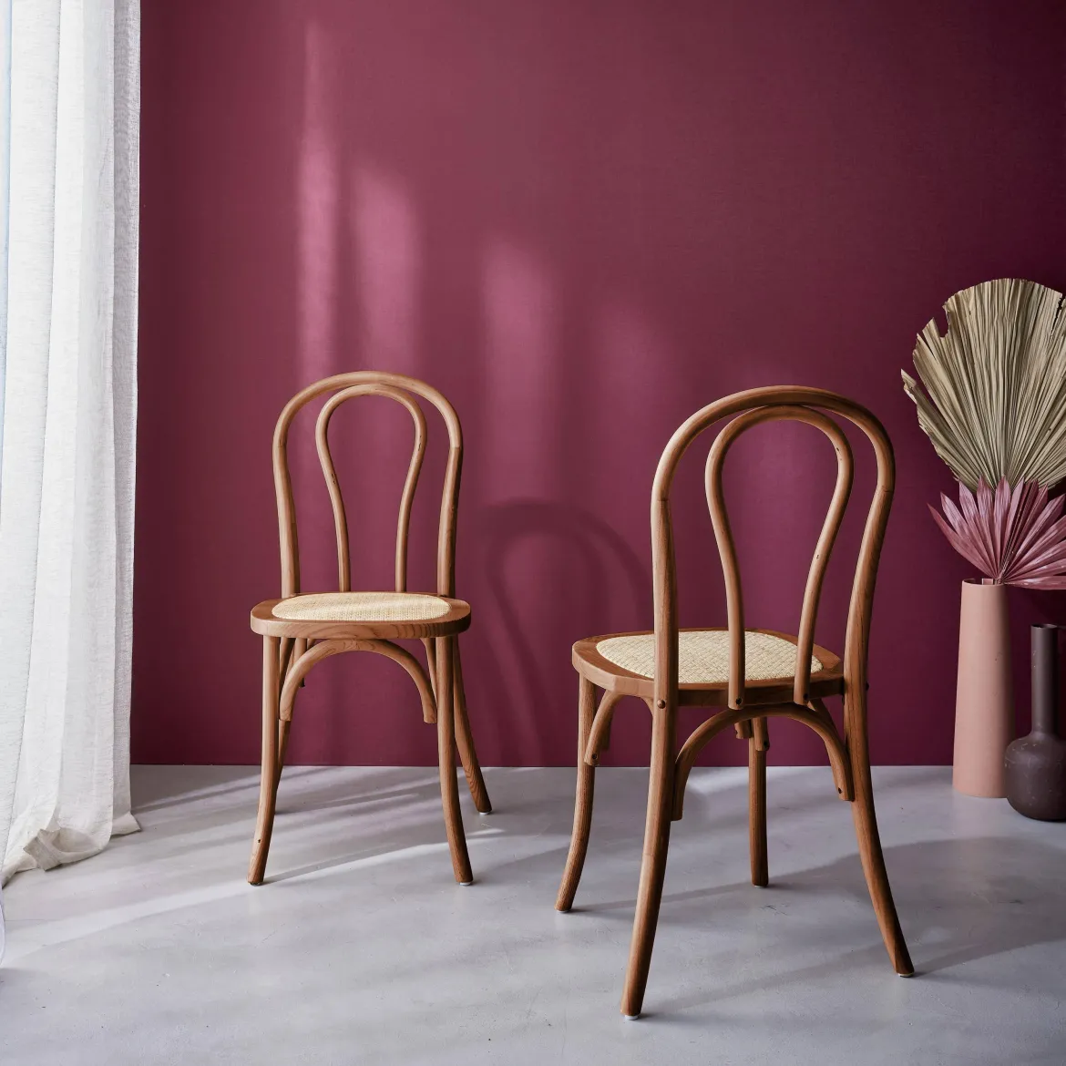 Set 2 sedie vintage in legno e rattan