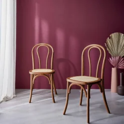Set 2 sedie vintage in legno e rattan