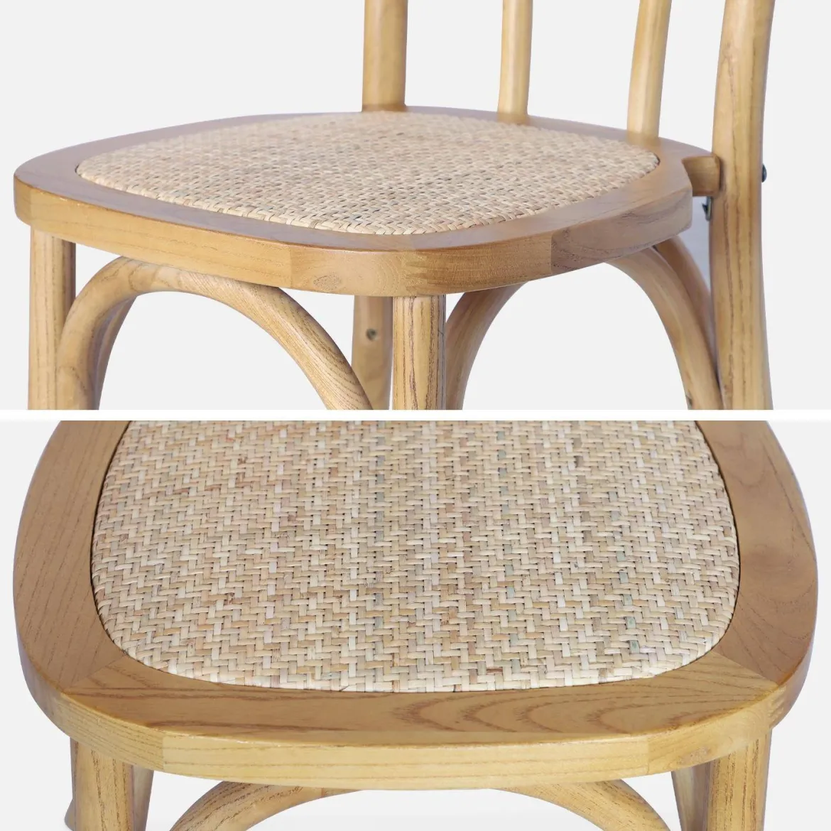 Set 2 sedie vintage in legno e rattan