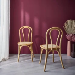 Set 2 sedie vintage in legno e rattan