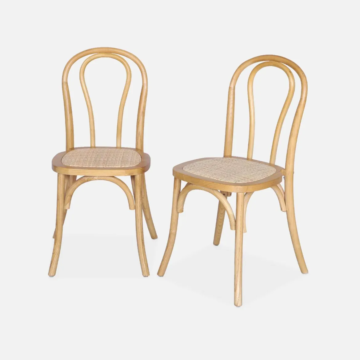Set 2 sedie vintage in legno e rattan
