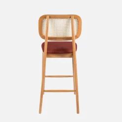 Set 2 sgabelli da bar in legno di hevea con impagliatura e tessuto, 66,5 cm