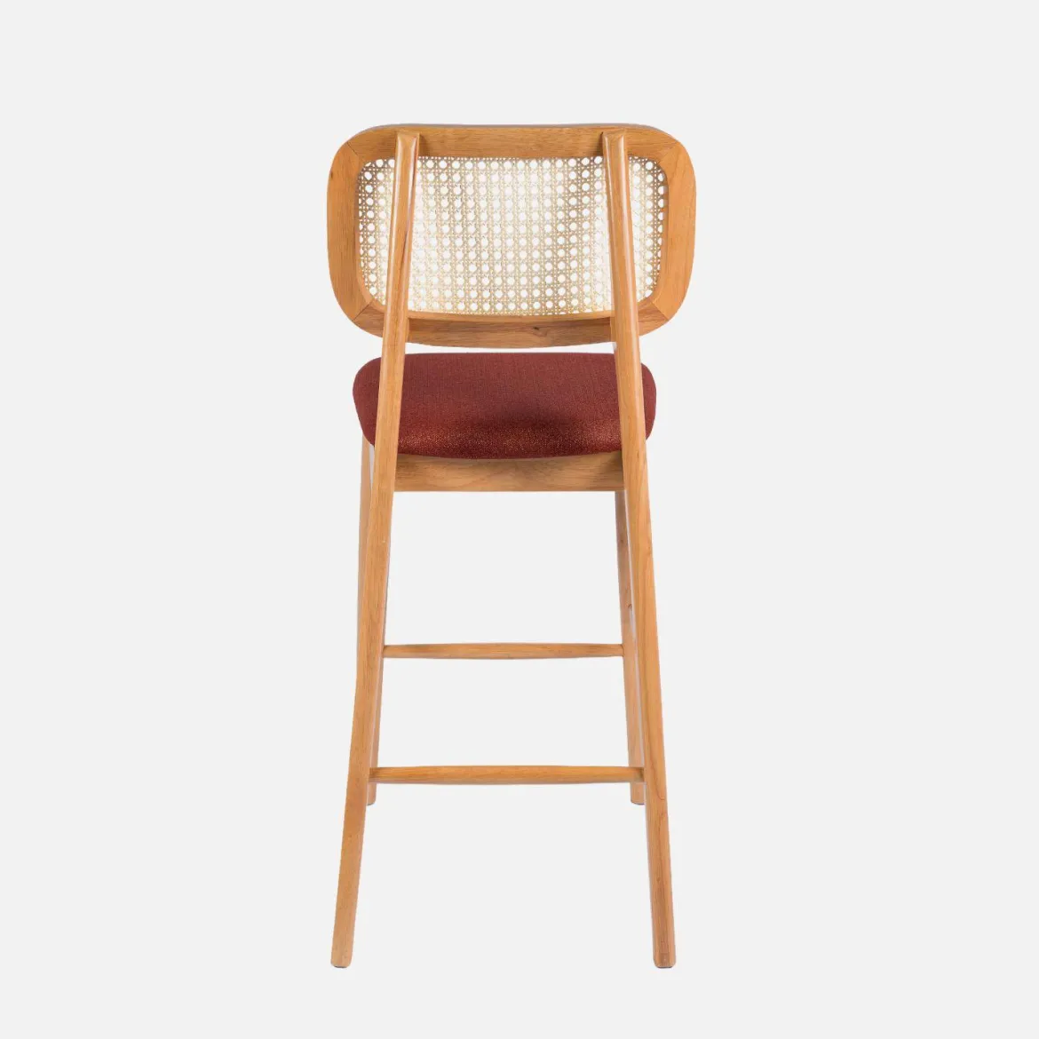Set 2 sgabelli da bar in legno di hevea con impagliatura e tessuto, 66,5 cm