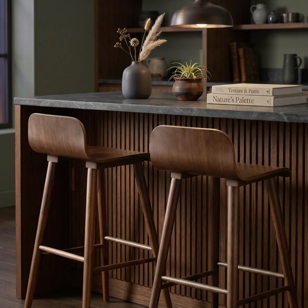 Set 2 sgabelli da bar scandinavo in legno di hevea 67,5 cm