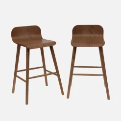 Set 2 sgabelli da bar scandinavo in legno di hevea 67,5 cm