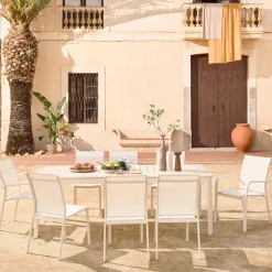 Set tavolo allungabile in alluminio con 10 sedie
