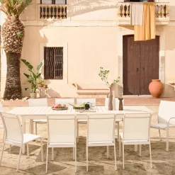 Set tavolo allungabile in alluminio con 10 sedie