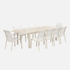 Set tavolo allungabile in alluminio con 10 sedie