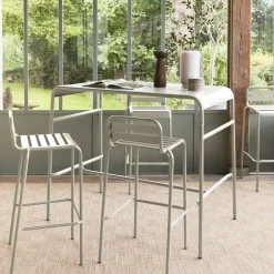 Set tavolo alto da giardino in acciaio con 4 sgabelli, 120cm