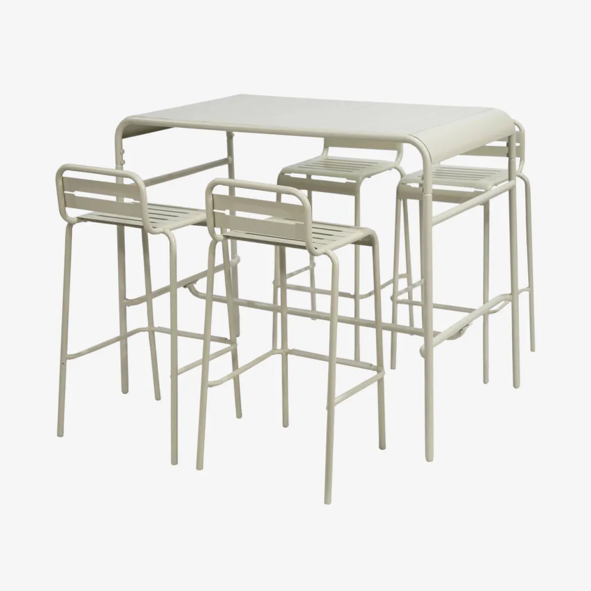 Set tavolo alto da giardino in acciaio con 4 sgabelli, 120cm