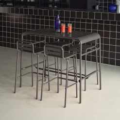 Set tavolo alto da giardino in acciaio con 4 sgabelli, 120cm