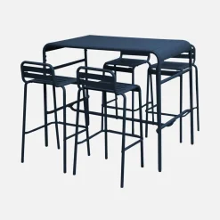Set tavolo alto da giardino in acciaio con 4 sgabelli, 120cm