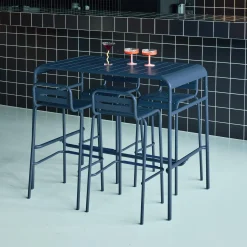 Set tavolo alto da giardino in acciaio con 4 sgabelli, 120cm