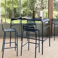 Set tavolo alto da giardino in acciaio con 4 sgabelli, 120cm