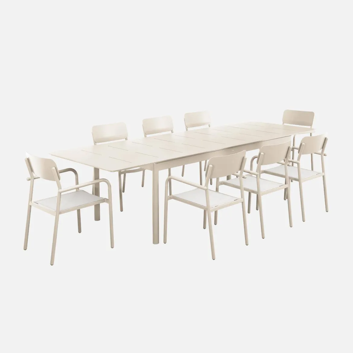 Set tavolo da giardino allungabile in alluminio e textilene con 8 sedie