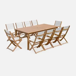 Set tavolo da giardino allungabile in legno con 10 sedie