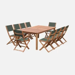 Set tavolo da giardino allungabile in legno con 10 sedie