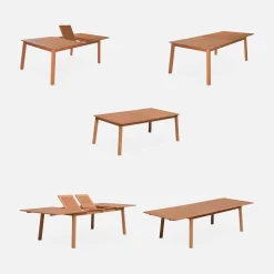 Set tavolo da giardino allungabile in legno con 10 sedie