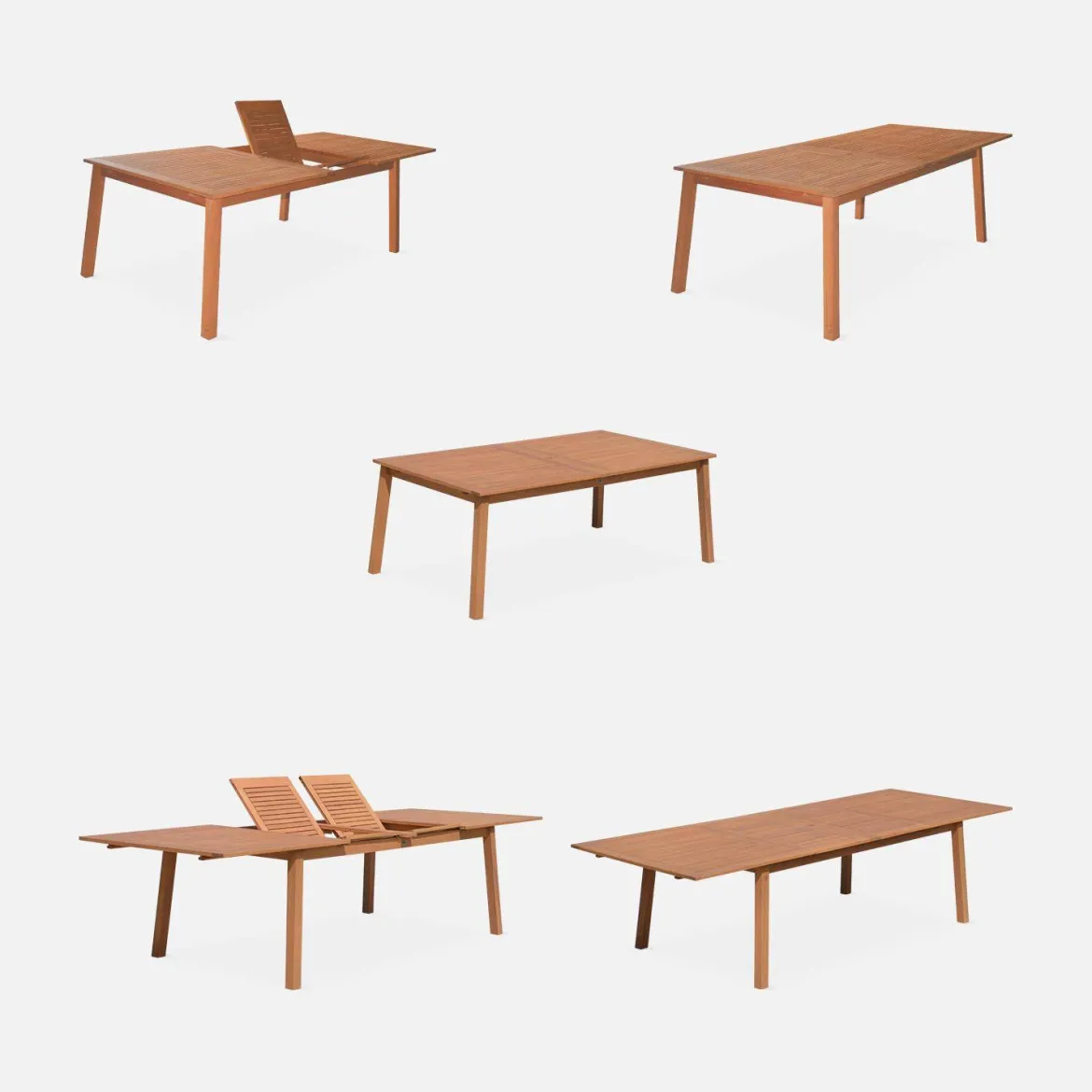 Set tavolo da giardino allungabile in legno con 10 sedie