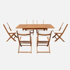 Set tavolo da giardino allungabile in legno di eucalipto con 6 sedie