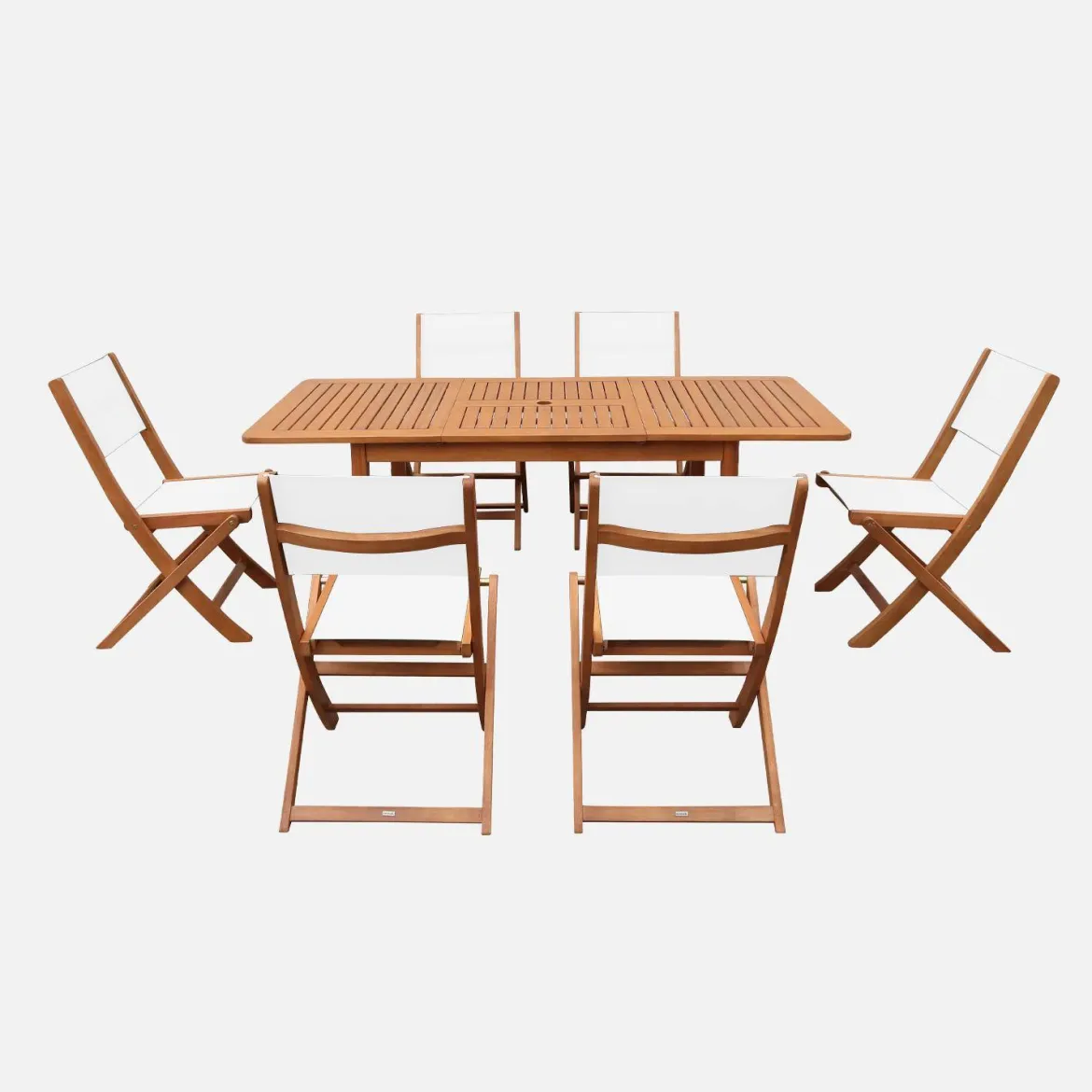 Set tavolo da giardino allungabile in legno di eucalipto con 6 sedie