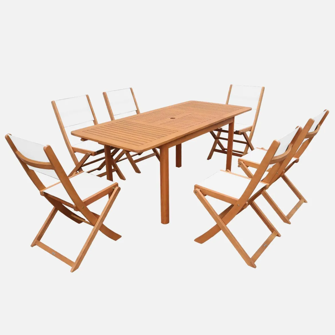 Set tavolo da giardino allungabile in legno di eucalipto con 6 sedie