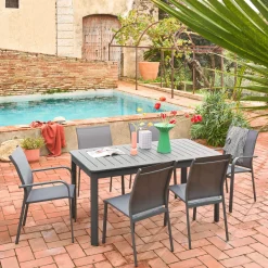 Set tavolo da giardino allungabile in alluminio con 6 sedie