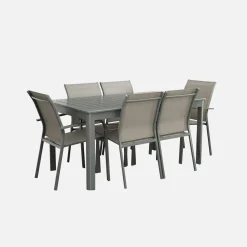 Set tavolo da giardino allungabile in alluminio con 6 sedie