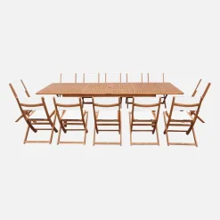 Set tavolo da giardino allungabile in legno di eucalipto con 12 sedie