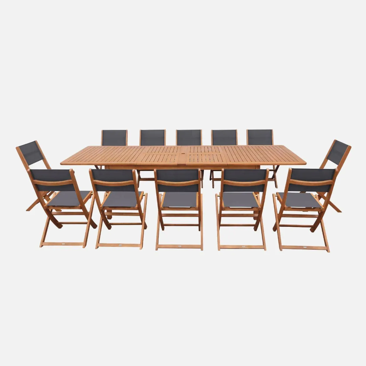 Set tavolo da giardino allungabile in legno di eucalipto con 12 sedie