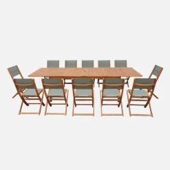 Set tavolo da giardino allungabile in legno di eucalipto con 12 sedie